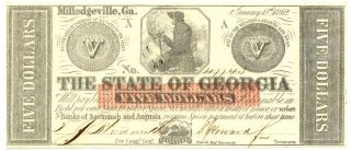 1862 $5 State Of Georgia 47743,  Elaborately Hand Signed About Uncirculated++ photo