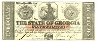 1862 $5 State Of Georgia 47746,  Elaborately Hand Signed About Uncirculated++ photo