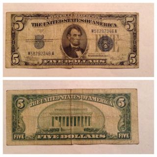 Vintage $5 1934 - C Silver Certificate Five Dollar Bill Paper Currency Blue Seal photo