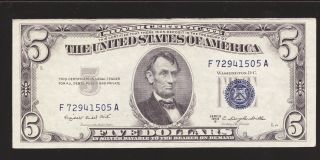 1953 - A $5 Silver Certificate Blue Seal Note A.  U.  / Unc Grade photo