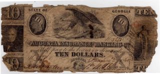 Georgia 1848 Augusta Insurance Banking 10 Dollars photo