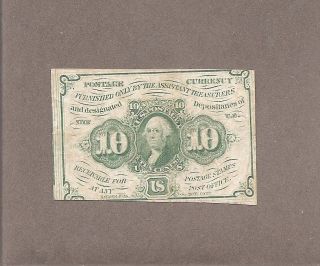 1862 - 10 Cents Postage Currency Miscut Note photo