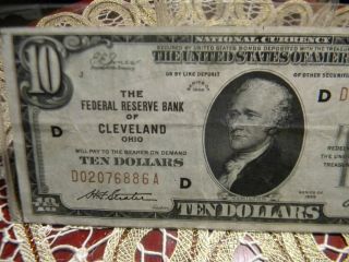 1929 $10 Currency. .  Cleveland Ohio Usa. .  85 Year Old $$$$$ Hamilton Brown Seal photo