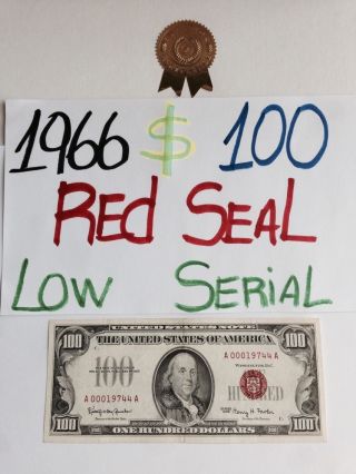 1966 A $100 Dollar  Red Seal  Bill For Collectors photo
