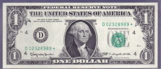 1963 $1 Federal Reserve Note Frn D - Star Cu Star Unc (mule) photo