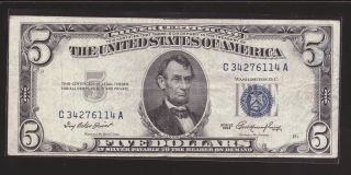 1953 $5 Silver Certificate Blue Seal Note Circulated U Grade It photo