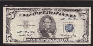 1953 $5 Silver Certificate Blue Seal Note Circulated U Grade It photo