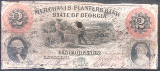 1859 Merchants & Planters Bank Two - Dollar Note - Savannah,  Ga photo