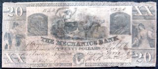 1853 The Mechanics Bank Twenty - Dollar Obsolete Note - Augusta,  Ga photo