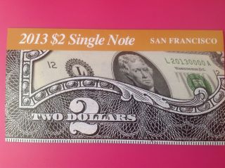 2013 $2 Single Note - San Francisco Serial No L20135441 (bep) photo