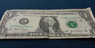 Fancy Serial Number One Dollar Bill K05511404h (4) Doubles Circulated 2003 photo