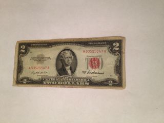 1953 A $2 Dollar Currency Bill Rare Old Money Red Seal photo