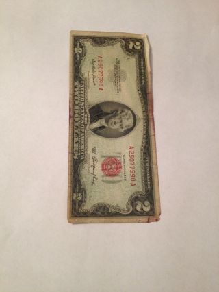 1953 $2 Dollar Currency Bill Rare Old Money Red Seal photo