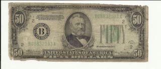 $50.  1934 Dark Blue - Green Seal Note.  York.  B08832103a photo