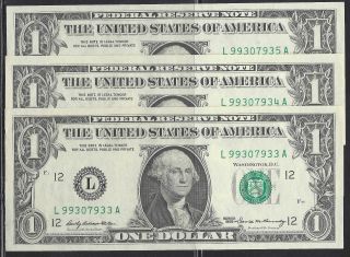 (3) Crisp 1969 Consecutive Numbered $1 San Francisco Frn. photo