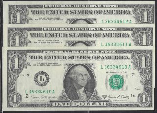 (3) Crisp 1969d Consecutive Numbered $1 San Francisco Frn. photo