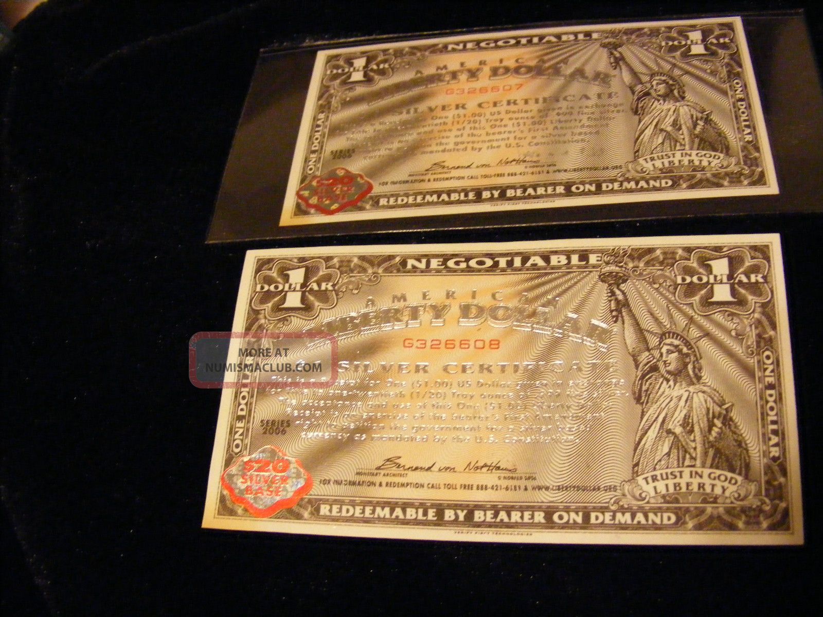 Norfed 2 American Liberty Currency 2006 $1 (2 Consec. ) Silver Certificates Small Size Notes photo