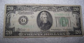 Series Of 1934.  A Jackson United States $20 Bill / Paper Money Bank Of Chicago photo