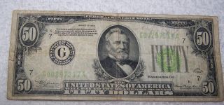 Series Of 1934 Grant United States $50 Bill / Paper Money Bank Of Chicago photo