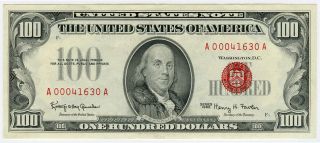 1966 Us $100 Dollars Bill,  Red Seal & Very Crisp Note Aunc. photo