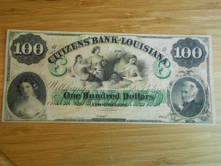 Uncirulated Citizens ' Bank Of Louisiana $100.  00 Bank Note photo