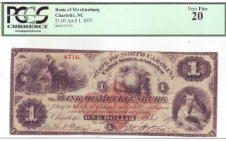 The Bank Of Mecklenburg $1 - 1875 State Of North Carolina Vf20 photo