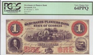 Merchants & Planters Bank $1 - Savannah,  Ga Pcgs Graded Very Choice 64ppq photo