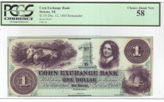 Rare Corn Exchange Bank $1 - 1860 Desoto,  Ne - - Pcgs Graded Choice About 58 photo