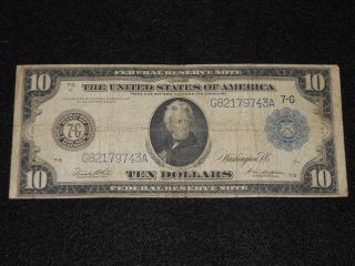 December 23 1913 $10 Ten Dollar Federal Reserve Note Large Size Us Bill photo
