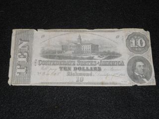 10 Dollar Note Pink Confederate States Of America Richmond Dec.  2 1862 Rare photo