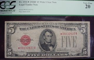 1928f $5 United States Note,  Star,  Wide I, ,  Very Scarce Pcgs Very Fine 20 photo