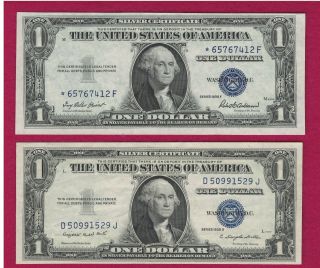2 1935 One Dollar Silver Certificates - - - 1 Is A Star Note photo