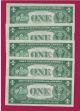 5 1935 D Consecutive & Uncirculated One Dollar Silver Certificates Small Size Notes photo 1