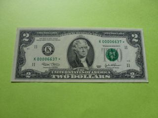 $2 Two Dollar 2003 Fr.  1937 K Fw Star Note Dallas Cu Low Serial photo