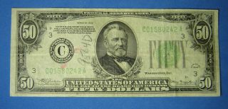 1934 $50 Dollar Bill Federal Reserve Note Philadelphia In Storage For 78 Years photo