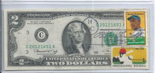 1976 $2.  00 Federal Reserve Note. .  Jackie Robinson Stamp photo