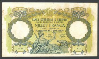 Albania - 20 Njizet Franga / Franchi 1939 Note/banknote - P 7 (printed In Italy) photo