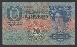 Austria - Hungary - 20 Kronen/korona 1913 Banknote/note (w/o Stamp/seal) photo