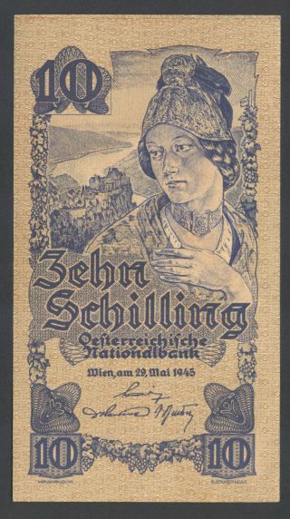 Austria - 10 Schilling 1945 Banknote/note - P 114 - 5 Digit Serial Number - (au) photo