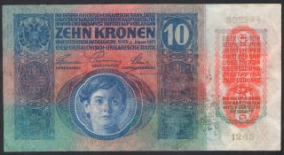 Austria - Hungary - 10 Korona Banknote/note 1915 - P 51a (2) - Orange Overprint photo