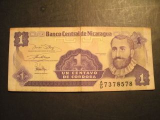 Un Centavo De Cordoba Banco Central De Nicaragua Note photo