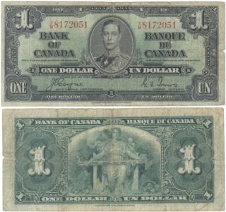 Canada 1 Dollar P.  58e Circ.  Note 1937 Prefix Y/m photo