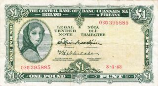 Ireland: One Pound,  3 - 4 - 1963,  P - 64a,  Lady Lavery/river God photo
