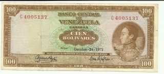 Venezuela 100 Bolivares 1972 C7 Crisp Circ. photo