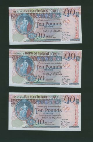 3 Consecutive P - 75a 1995 10 Pounds Unc,  Northern Ireland,  Bank Of Ireland Irish photo