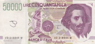 Italy: 50,  000 Lire,  1992,  P - 116c,  Fazio/amici,  Crisp Vf+,  Bernini photo
