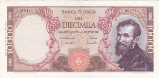 Italy: 10,  000 Lire,  8 - 6 - 1970,  P - 97e,  Carli/lombardo,  Crisp Xf,  Michelangelo photo