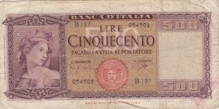 Italy: 500 Lire,  23 - 3 - 1961 Issue,  P - 80b (carli/ripa Signatures) photo
