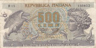 Italy: 500 Lire,  20 - 10 - 1967 Issue,  P - 93a photo