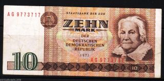 Germany - 1971 Staatsbank Der Ddr 10 Zehn Mark P28 Vf/axf photo